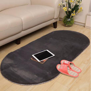 Oval Charcoal Grey Faux Rabbit Fur Shaggy Soft Comfy Rugs For Living Room Nursery Bedroom Bedside Rugs Floor Mats