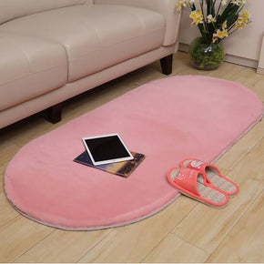 Comfy Oval Pink Faux Rabbit Fur Soft Shaggy Rugs For Living Room Nursery Bedroom Bedside Rugs Floor Mats