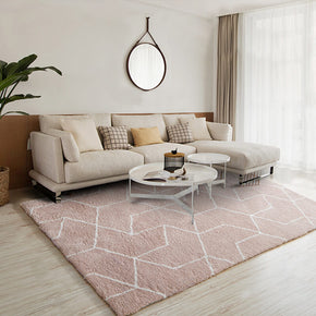 Lovely Pink Geometric Pattern Shaggy Rugs For Living Room Bedroom Hall