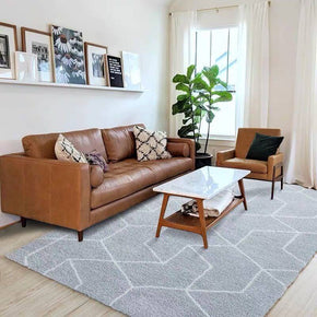 Elegant Grey Geometric Pattern Shaggy Rugs For Living Room Bedroom Hall