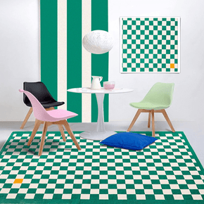 Green Checkerboard Pattern Shaggy Rugs For Living Room Bedroom Hall