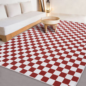 Red Checkerboard Pattern Shaggy Rugs For Living Room Bedroom Hall