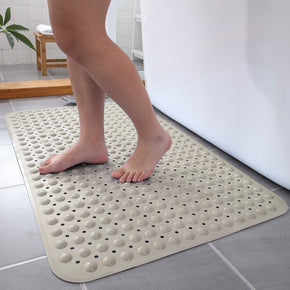 Beige Simplicity Antibacterial Bathroom Shower Mats Tub Mat With Suction Cups and Drain Holes