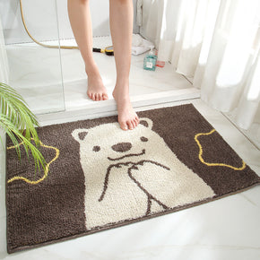 Cartoon Bear Patterned Brown Entryway Doormat Rugs Kitchen Bathroom Anti-slip Mats