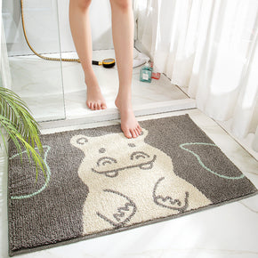 Cartoon Hippo Patterned Grey Entryway Doormat Rugs Kitchen Bathroom Anti-slip Mats