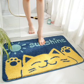 Yellow Cat Patterned Entryway Doormat Rugs Kitchen Bathroom Anti-slip Mats