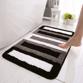 Simple Black Grey White Striped Patterned Entryway Doormat Rugs Kitchen Bathroom Anti-slip Mats