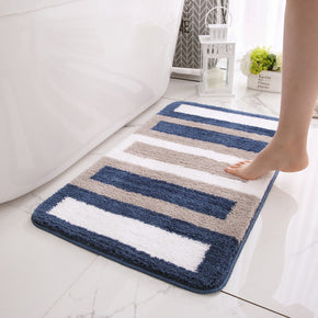 Simple Blue Grey White Striped Patterned Entryway Doormat Rugs Kitchen Bathroom Anti-slip Mats