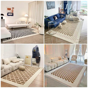 Vintage Grid Styles Coffee Table Mat Soft Faux Cashmere Rug for Living Room Bedroom