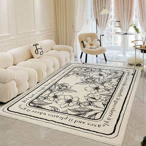Retro Black and White Flowers and Plants Floor Mat Soft Faux Cashmere Rug