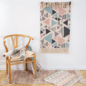 Colourful Geometric Cotton Area Rug with Tassel Hand Woven Floor Carpet Rug for Living Room Bedroom 01-06