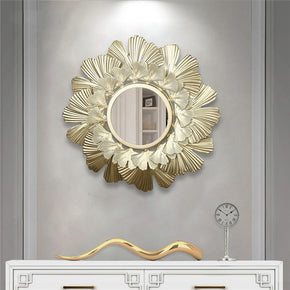 Golden Leaf Iron Round Hanging Mirror Wall Living room bedroom office