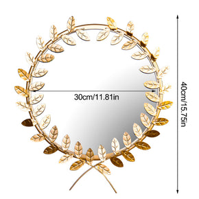 02 Golden Leaf Iron Round Hanging Mirror Wall Living room bedroom office