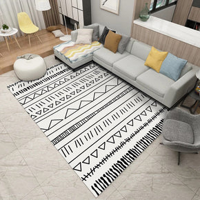 Black White Modern Moroccan Geometric Striped Patterned Non-slip Sofa Rug Table Rug Area Rugs Customizable