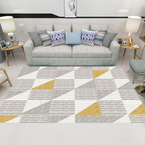Warm Color Grey Yellow Modern Sofa Table Geometric Patterned Striped Area Rugs Customizable