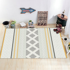 Warm Color Yellow White Modern Sofa Table Geometric Patterned Striped Area Rugs Customizable