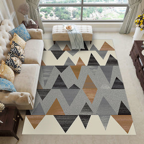 Warm Color Black Grey Brown Modern Sofa Table Geometric Patterned Striped Area Rugs Customizable