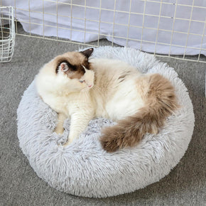 Light Gray The Original Calming Shag Fur Donut Cuddler Cat & Dog Bed