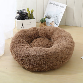 Fluffy Soft Warm Light Brown Round Donuts Plush Pet Bed for Dogs & Cats