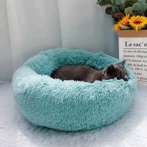 Blue Green Round Donuts Fluffy Plush Cat & Dog Bolster Bed