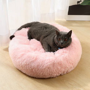 Round Pink Donuts Plush Pet Bed for Dogs & Cats , Fluffy Soft Warm Calming Sleeping Bed