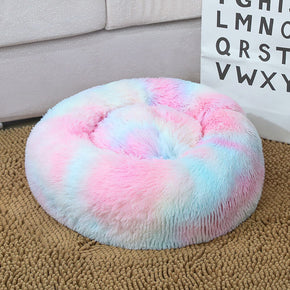Multicolor Donuts Shape Plush Pet Bed for Dogs & Cats , Fluffy Soft Warm Calming Sleeping Bed