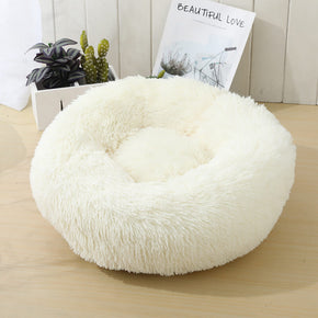White Donuts Shape Plush Pet Bed for Dogs & Cats , Fluffy Soft Warm Calming Sleeping Bed
