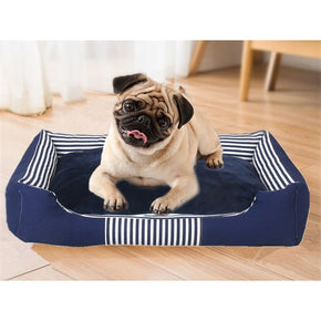 Warm Dark Blue Rectangle Plush Pet Nest Soft Breathable Cat Bed Dog Bed