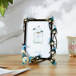 The Peacock Pattern Metal Photo Frames for Table Top Display Home Decor, Retro Photo Frame