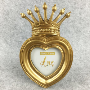 Love Heart Shape Golden Crown Resin Photo Frame Home Decor Desktop Picture Frame