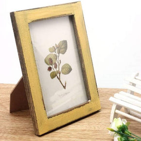Yellow Simple Vintage Photo Frame Home Decor Handcrafted Wooden Pictures Frames, Solid Wood Wash Effect, for Family & Friends