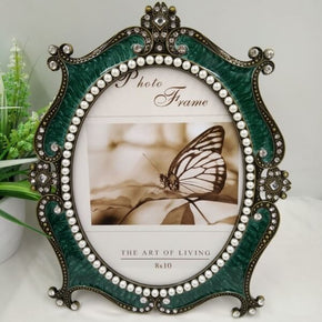 Green Metal Ellipse Pearl Retro Antique Photo Frames for Wall Tabletop Desktop Frame Home Decor Display Pictures