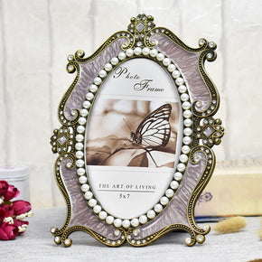 Purple Metal Ellipse Pearl Retro Antique Photo Frames for Wall Tabletop Desktop Frame Home Decor Display Pictures