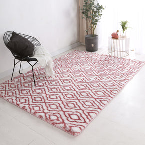 Red Soft Comfortable Geometric Plush Shaggy Rugs Bedroom Living Room Bedside Rug Floor Mat 09