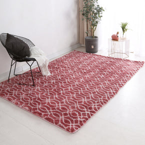 Red Soft Comfortable Geometric Plush Shaggy Rugs Bedroom Living Room Bedside Rug Floor Mat 10