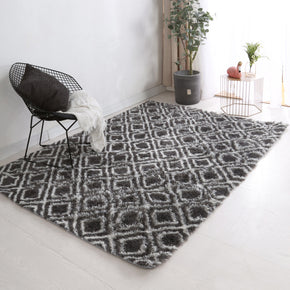 Black Dark Grey Comfortable Geometric Plush Shaggy Rugs Bedroom Living Room Bedside Rug Floor Mat 11