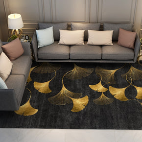 Black Golden Ginkgo Leaves Modern Contemporary Rugs for Living Room Dining Room Bedroom