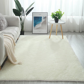 Beige White Colour Modern Plain Carpet Bedroom Living Room Sofa Rugs Soft Plush Shaggy Rugs